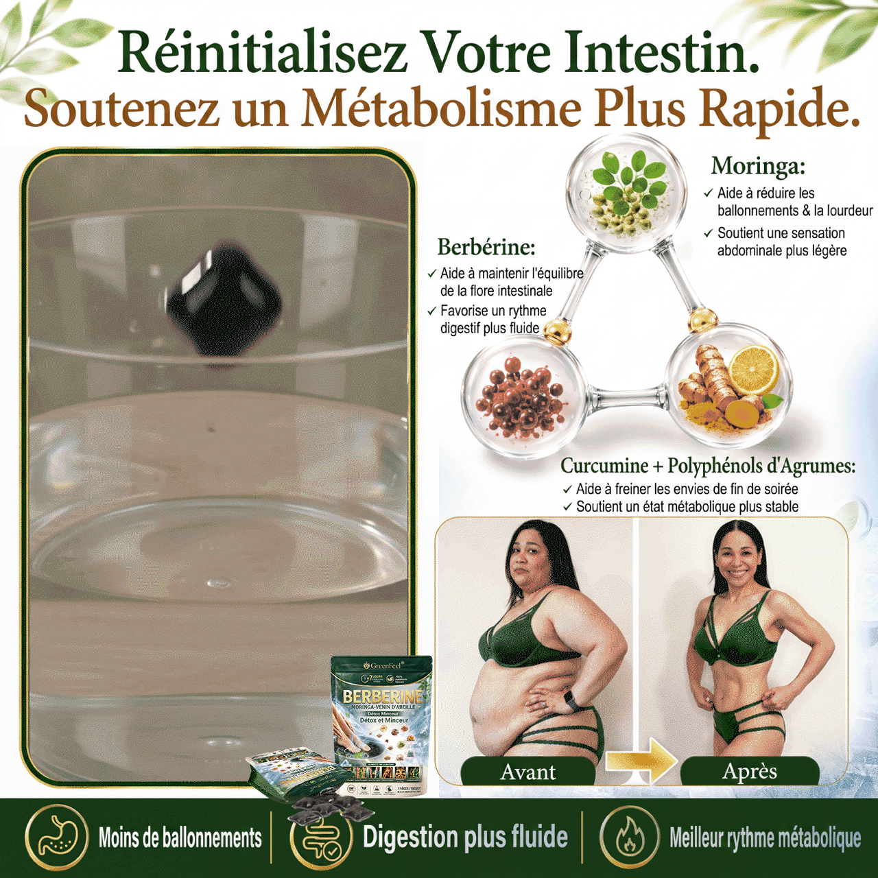 ☘️ GreenFeel® Berbérine, Moringa & Venin d’Abeille – Perles Détox Minceur pour Bain de Pieds, soutenant la gestion du poids, le drainage lymphatique, une circulation saine, le bien-être féminin et une peau visiblement plus ferme. 🔥
