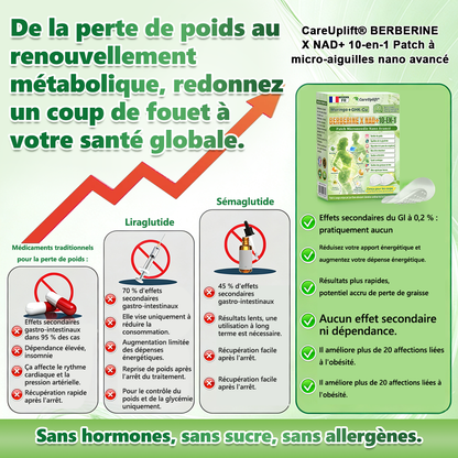 Boutique Officielle | 🍀 CareUplift® Patch Nano-Microneedle Métabolique 🇫🇷 (Un patch par jour, résultats visibles en 7 jours) Formule Berbérine + Moringa ✅ Pour obésité, relâchement cutané, diabète, troubles du sommeil, douleurs articulaires… 💯