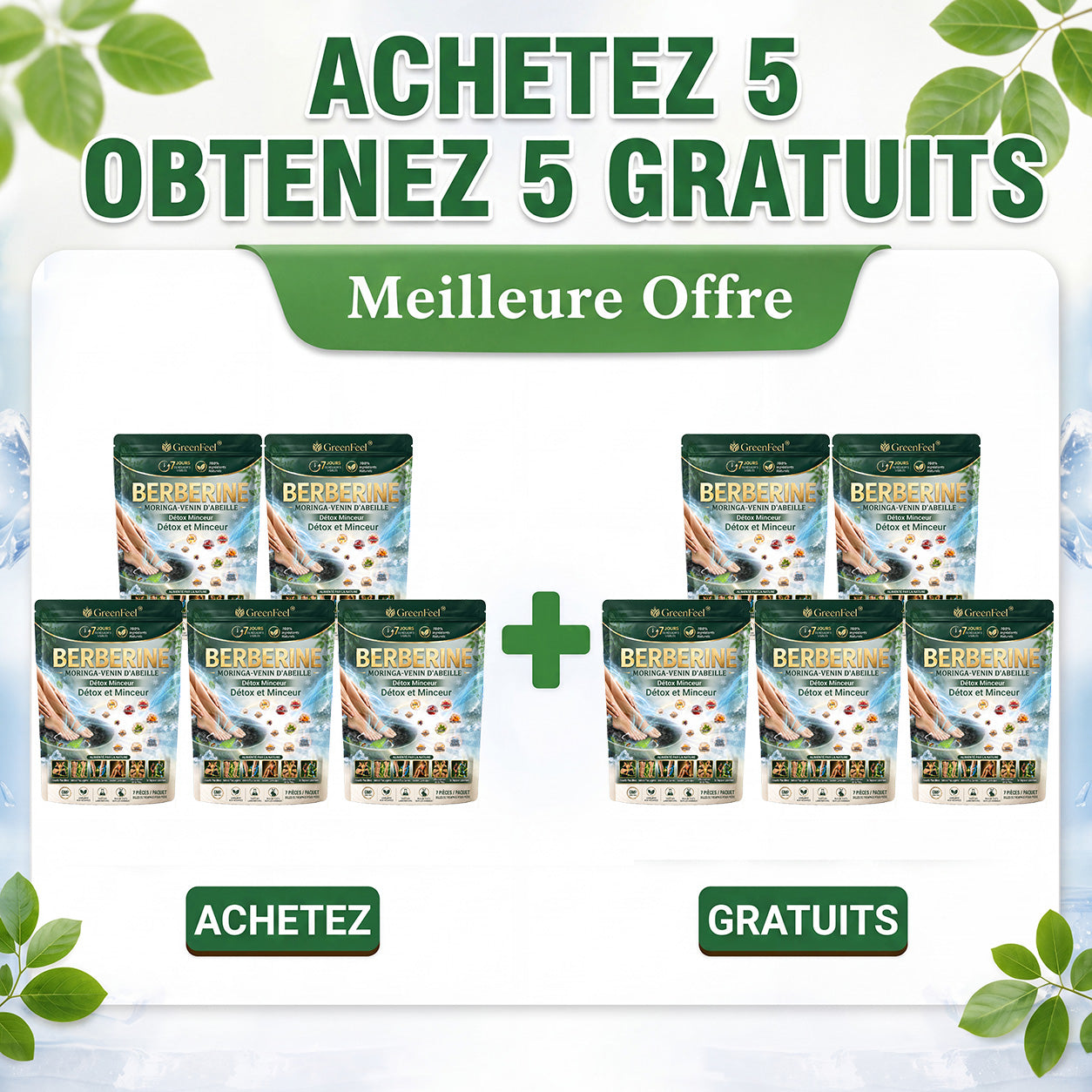 ☘️ GreenFeel® Berbérine, Moringa & Venin d’Abeille – Perles Détox Minceur pour Bain de Pieds, soutenant la gestion du poids, le drainage lymphatique, une circulation saine, le bien-être féminin et une peau visiblement plus ferme. 🔥