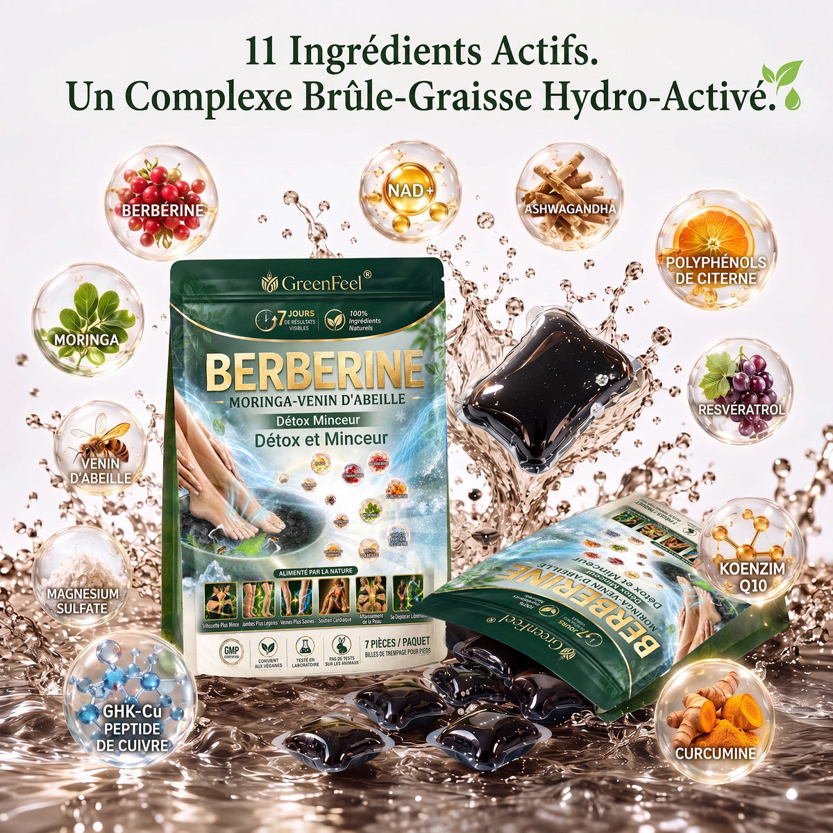 ☘️ GreenFeel® Berbérine, Moringa & Venin d’Abeille – Perles Détox Minceur pour Bain de Pieds, soutenant la gestion du poids, le drainage lymphatique, une circulation saine, le bien-être féminin et une peau visiblement plus ferme. 🔥