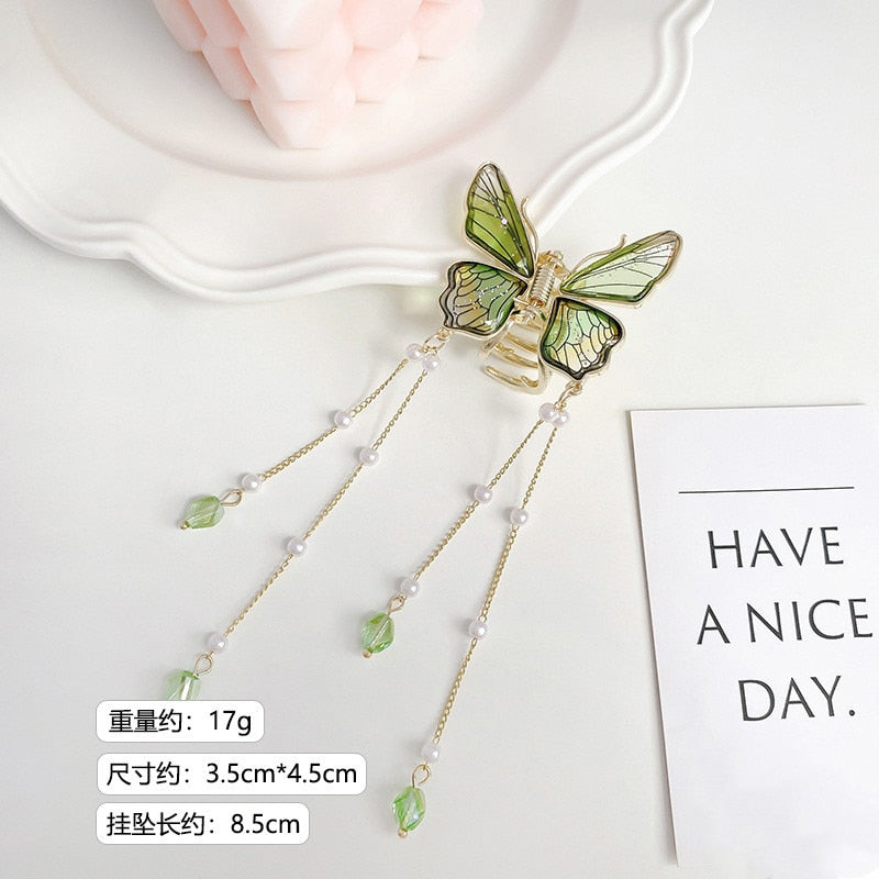 2026 New Butterfly Pearl Tassel Hairpin Korean Simple Side Clip Liu Haibian Clip Shark Hairpin Hair Accessories Women