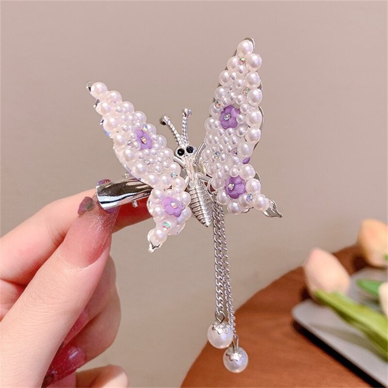 2026 New Butterfly Pearl Tassel Hairpin Korean Simple Side Clip Liu Haibian Clip Shark Hairpin Hair Accessories Women
